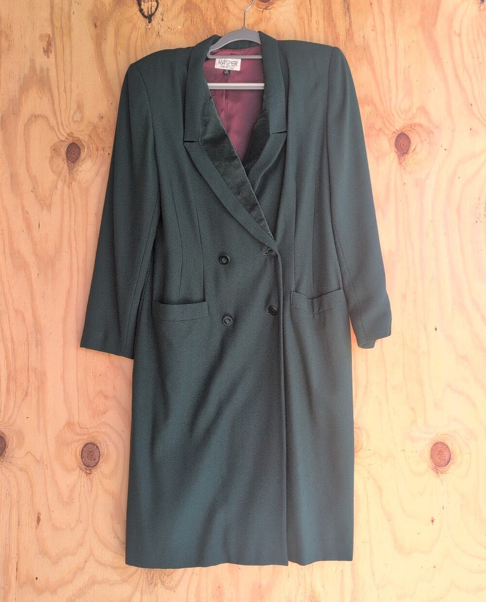 Kasper for ASL Velvet Collar Double Breasted Long Blazer Overcoat Women's 12